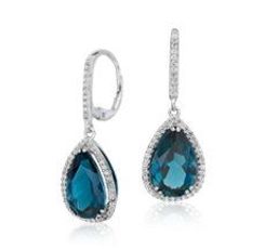 London Blue Topaz Elegant Halo Drop Earrings